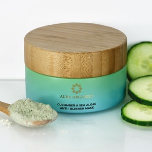 Calm & Clear Vegan Face Mask – Cucumber, Sea Algae, French Green Clay | Anti-Blemish, Detox Soothing Skincare | Aura Organics Christmas gift