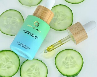 Aceite facial orgánico de pepino y algas marinas / Cuidado vegano antiimperfecciones