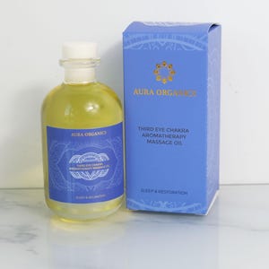 Organic Aromatherapy Massage Oil – Third Eye Chakra Blend with Lavender | Relaxing Essential Oil Gift by Aura Organics | Calming Massage Oil