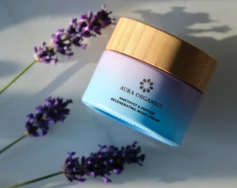 Lavender Amethyst Night Cream, Vegan Peptide Moisturizer for Eczema
