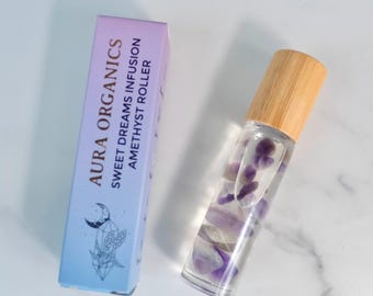 Sweet Dreams Amethyst Crystal Roller – Organic Pulse Point Oil with Lavender & Chamomile | Relaxation Gift | Aromatherapy | Sleep Aid