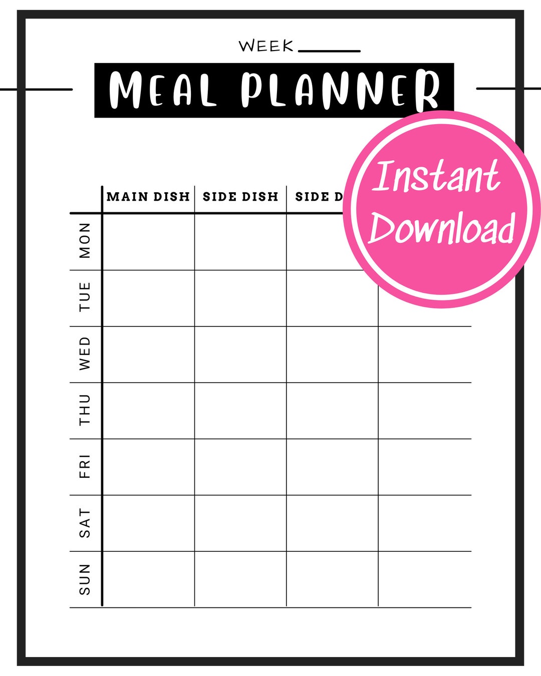 Printable Menu Planner Menu Planner With Grocery List - Etsy