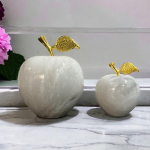 Ziarat White Marble Apple Decorative Paperweight, Office, Modern Home Decor