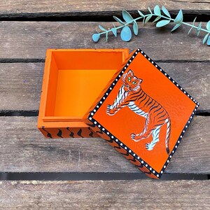 Hand Painted Tiger Wooden Storage Box, Jewellery Organiser, Home Decor, Trinket Box