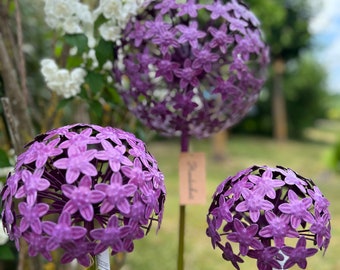 Pflanzstecker Allium lila, 3 verschiedene Größen, Beetstecker, Blumenstecker, Gartendekoration aus Metall