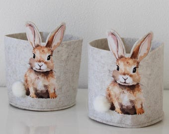 Large Easter basket, Easter nest with rabbit, also personalized