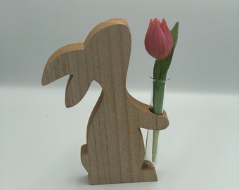 Letzte Bestände, Holzhase mit Vase / Reagenzglas