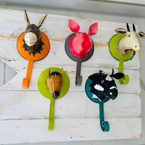 Wandhaken Tiere vom Bauernhof aus Metall, Ordnungshelfer,Garderobenhaken,Küchenhaken, Kindergarderobe,Tierliebe,Handarbeit, Landhaus Country