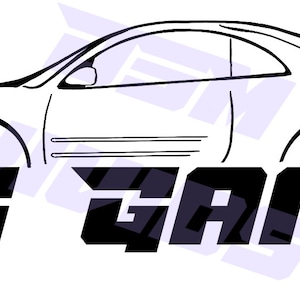 Könnte beinhalten: Schwarz-weiß-Zeichnung eines Autos mit dem Text "3G GANG" darunter.