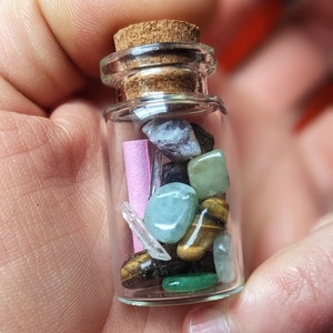 Crystal Spell in Jar - Mystery Crystal Mix with Customized Wishes for Manifestation - Gems and a Scroll of Spells for Love, Abundance, Etc
