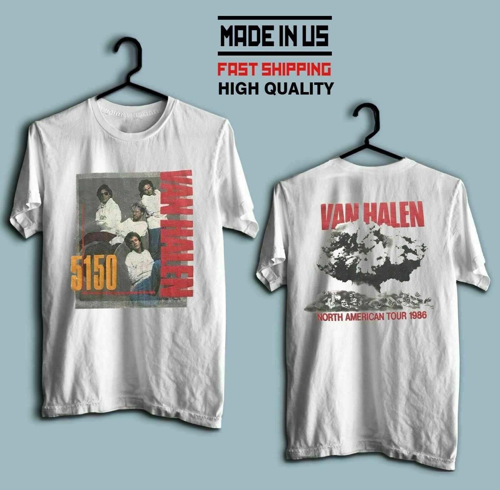 T-shirt Van Halen Tour 1992, Cotone Pesante Bianca, Taglia C500, Per Uomo