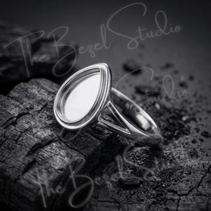 925 Sterling Silver Pear Bezel Ring Setting, Plain Split Shank Teardrop Cabochon Blank, DIY Resin Memorial Jewelry Supply for Women