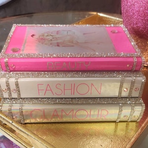 Glam Book Stack (Set of 3). Custom Coffee Table Decor. Pink, Holographic Silver & White Books, Bling Decor, Glam Decor. Makeup Room Decor