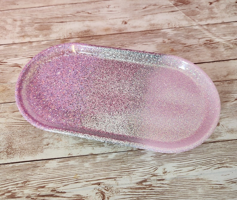 Resin Jewelry Tray. Purple, Pink & Silver Glitter Resin Vanity Tray