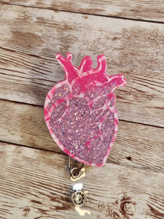 Purple Glitter & Pink Plaid Anatomical Heart Cardiac Nurse Resin