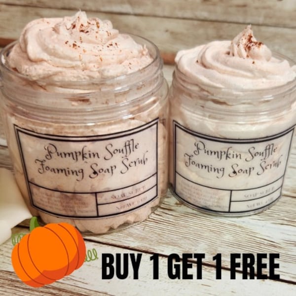 Pumpkin Souffle Whipped Foaming Sugar Scrub. Exfoliating Body Wash & Scrub. All Natural Shea Butter Whipped Soap and Shaving Cream