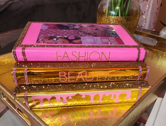 Coffee Table Book Stack set of 3. Glam Book Stack. Hot Pink
