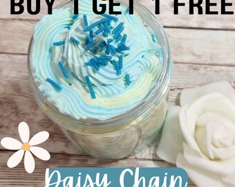 Daisy Chain Whipped Foaming Sugar Scrub. Exfoliating Body Wash & Scrub. All Natural Shea Butter Whipped Soap and Shaving Cream.