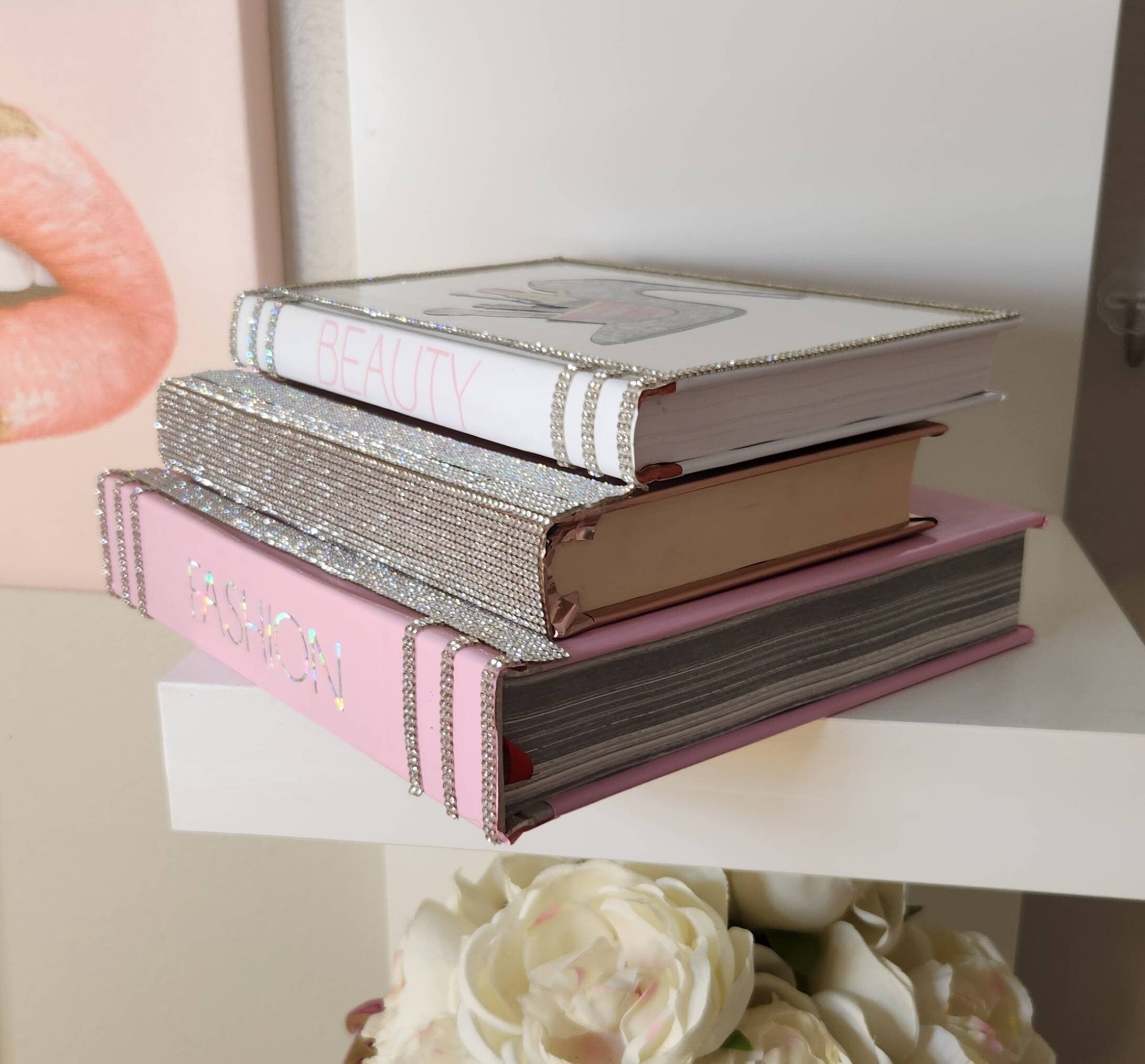 Custom Glam Coffee Table Book Stack (Set of 3). Pink, Rose Gold