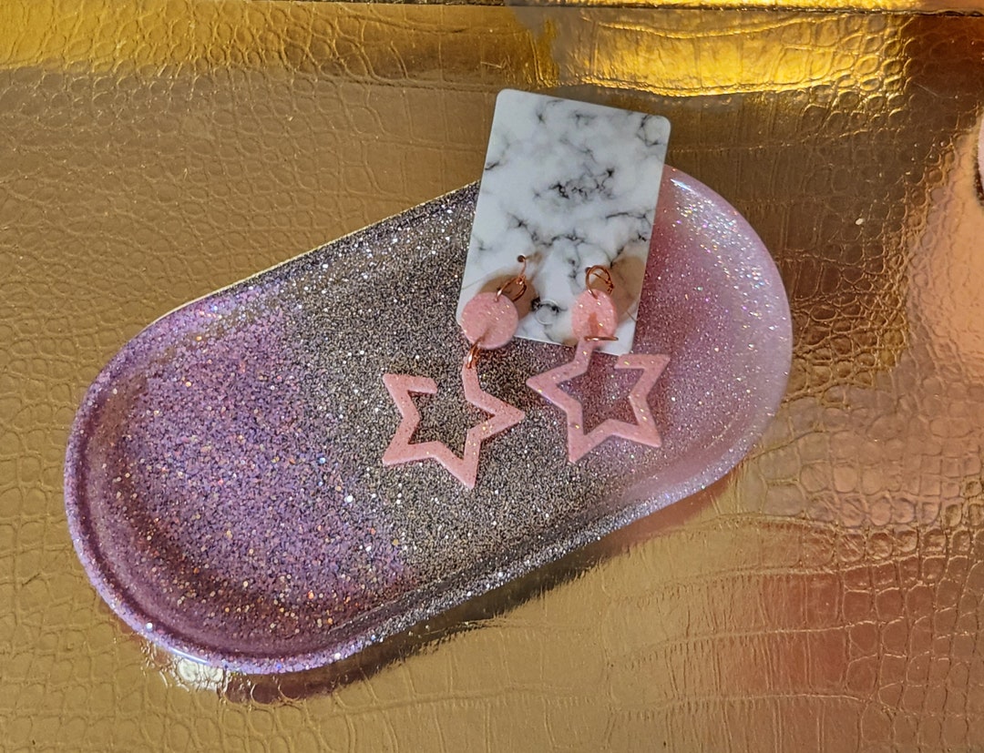 Resin Jewelry Tray. Purple, Pink & Silver Glitter Resin Vanity Tray