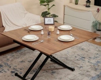 Walnut Covered,Smart Convertible Table, Adjustable height table, Foldable Dining Table and Coffee Table Combo, A Must-Have for Every Home