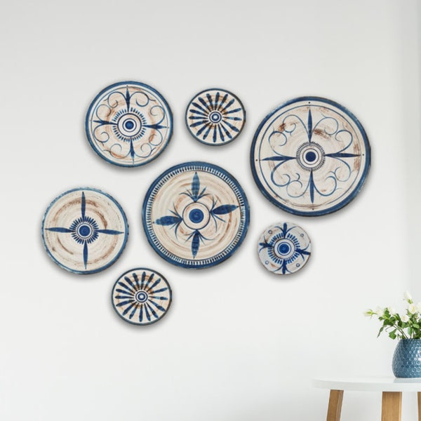 Decoratief, handgemaakt keramiek, blauwe wandplaten, wanddecoratie, kunst aan de muur, muurophanging, uniek kerstcadeau