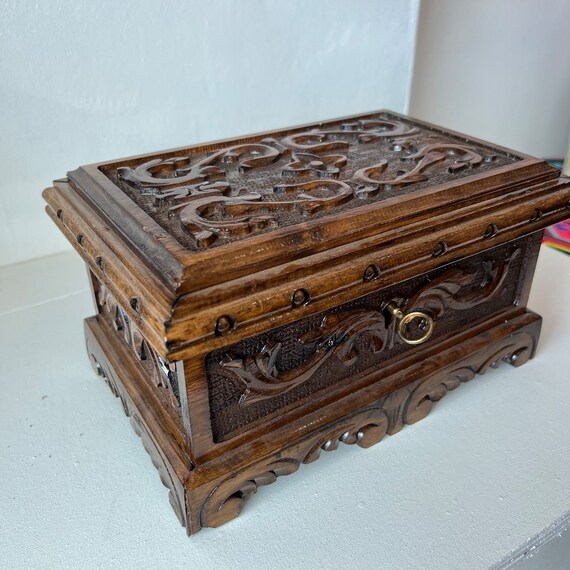 Hand Carved Walnut Jewellery Box Puzzle Box Secret Lock Box Etsy