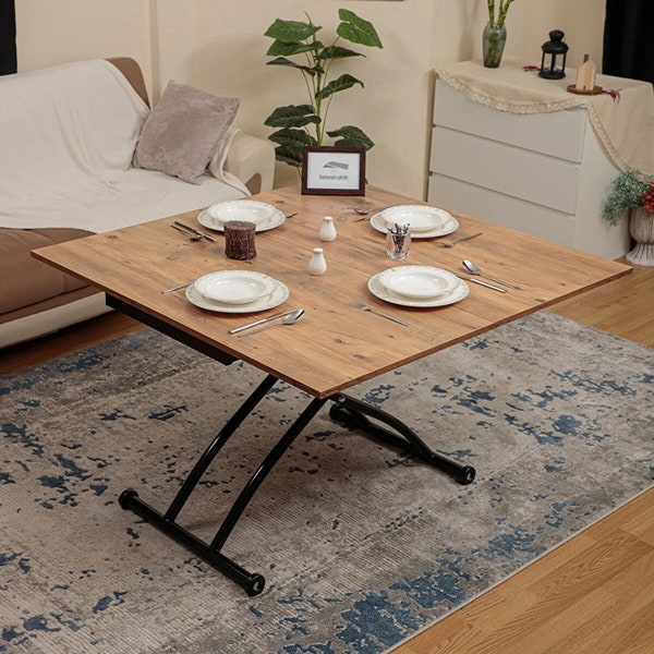 Pine Covered, Smart Convertible Table with outward facing legs , Adjustable height table, Foldable Dining Table and Coffee Table Combo