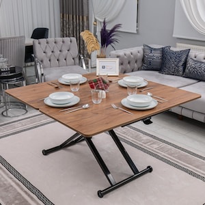 Walnut Covered,Smart Convertible Table, Adjustable height table, Foldable Dining Table and Coffee Table Combo, A Must-Have for Every Home