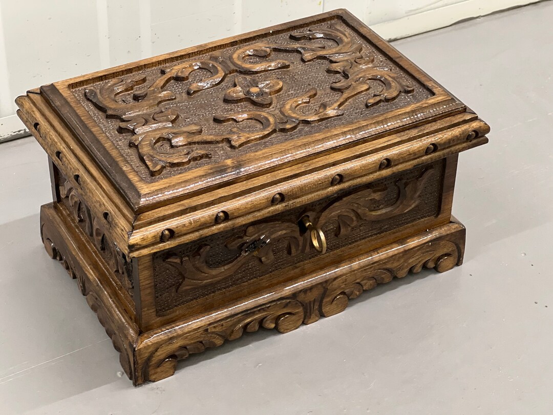 Hand Carved Walnut Jewellery Box Puzzle Box Secret Lock Box Etsy
