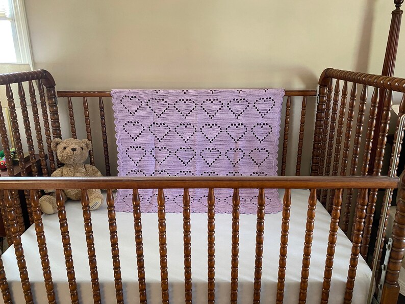 Handmade Baby Afghan Crocheted in Pattern of Hearts in Etsy