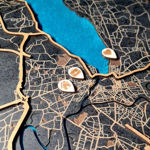 3D Wooden map of Geneva - Switzerland - 3D City map wall art, personalized gift - Customizable for parents anniversary gift for christmas