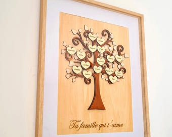 Personalisierter Familienstammbaum aus Holz | Individuell gestalteter 3D-Lebensbaum-Rahmen – Geschenk für frischgebackene Mütter oder Großeltern