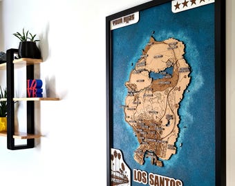 Custom Video Game City Map 3D Framed Wall Art | Personalized Gamer Gift for Him — Wood Laser Cut Map Decor