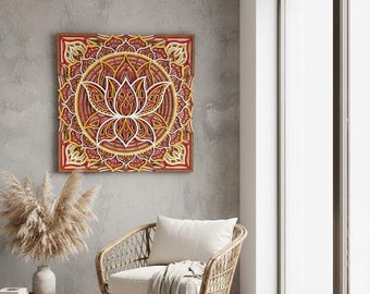 3D-Mandala-Wandbild aus Holz | Mehrschichtige Lotusblumen-Laserschnitt-Dekoration – Personalisiertes spirituelles Geschenk für Yoga- oder Meditationsraum