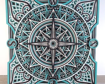 Individuelle Mandala-Wanddeko aus Holz – 3D-Kompass-Dekor in mehreren Schichten | Personalisierter, lasergeschnittener Wandbehang – Einzigartiges Einzugsgeschenk