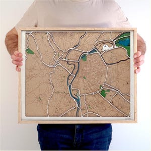 3D Wooden map of  Lyon in France - 3D City map wall art, personalized gift - Customizable for parents anniversary gift for christmas