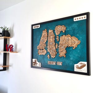 Liberty City ingelijste stadskaart wandkunst woonkamer monochroom - videogame cadeaus - gamer cadeau - verjaardagscadeau voor hem - fantasy kaarten