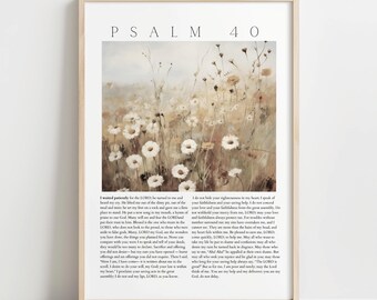 Psalm 40 Wall Art Printable, Vintage Bible Verse with Wildflowers, Christian Spring Farmhouse Decor, Floral Scripture Poster, Faith Print