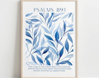 Psalm 89:1 Wall Art Printable, Christian Scripture Floral Print, Modern Bible Verse Decor, Minimalist Religious Art, Botanical Faith Poster