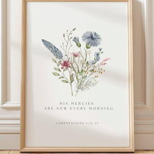 Lamentations 3:22-23 Bible Verse Wall Art, Scripture Printable, Christian Decor, Floral Faith Print, Digital Download, Bible Quote Artwork
