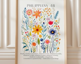 Christian Floral Set of 2, Bible Verse Wall Poster Set, Botanical ...