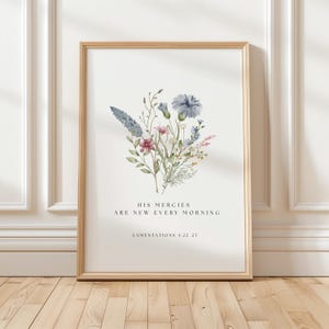 Lamentações 3:22 23 Arte de parede com versículos bíblicos florais, pôster com escrituras minimalistas, decoração de parede com citação de fé cristã e arte bíblica