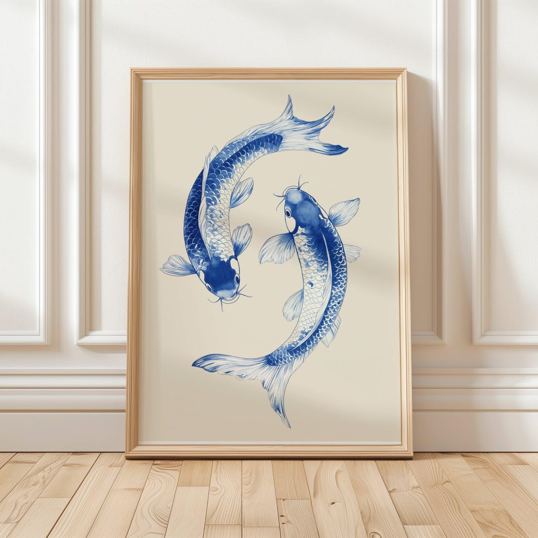 Blue Koi Fish Wall Art Japanese Aesthetic Print Vintage Fish Artwork ...