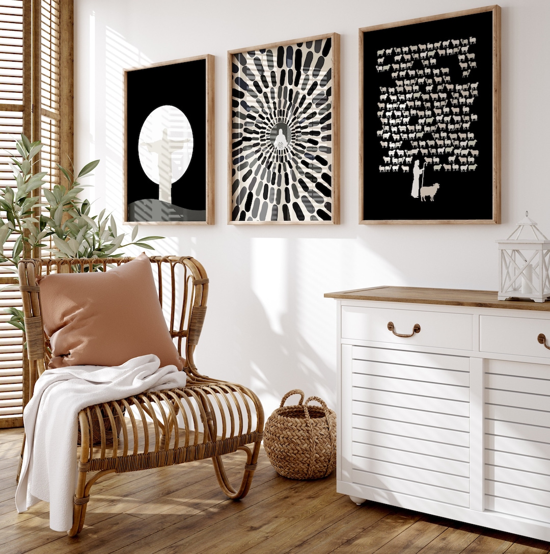 Set of 3 Christian Wall Art, Black and White Bible Art, Jesus Feeds ...