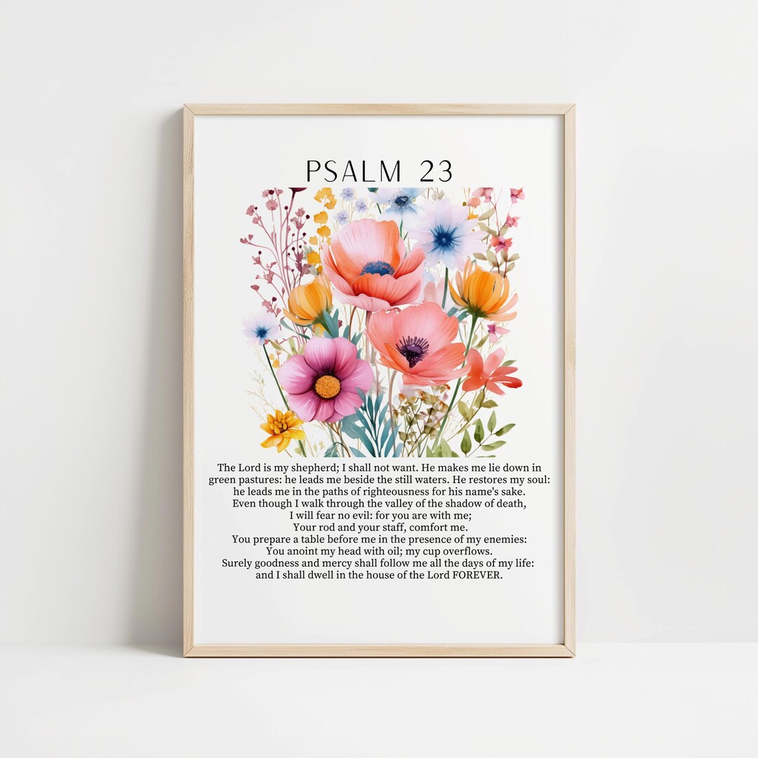Psalm 23 Wall Art Printable, Floral Bible Verse Scripture Print ...