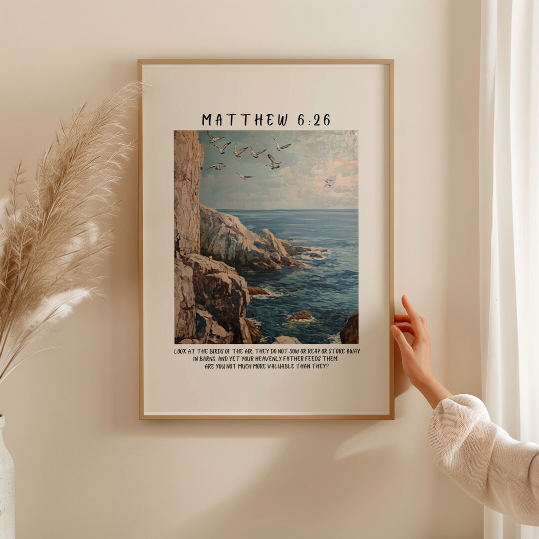 Matthew 6:26 Bible Verse Wall Art | Coastal Vintage Scripture Poster ...