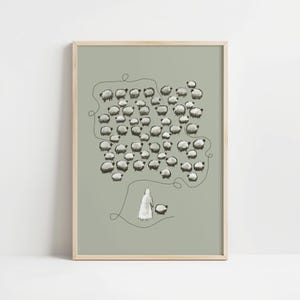Jesus Leaves the 99 Wall Art – Sage Green Christian Print, Bible Verse Sketch Poster, Good Shepherd Artwork, Faith Digital Download