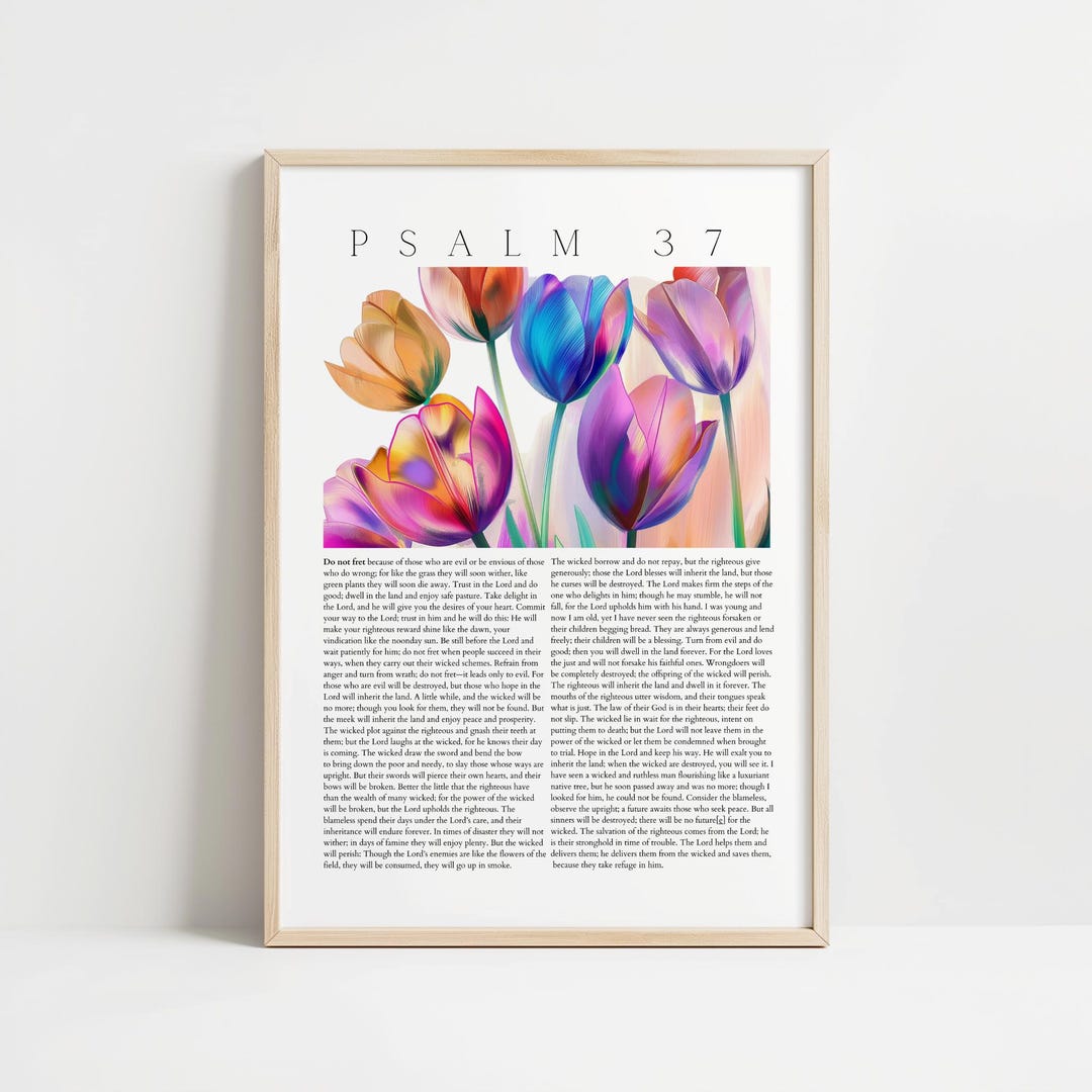 Psalm 37 Wall Art Printable, Tulip Floral Bible Verse Poster, Boho ...