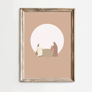 Vrouw bij de bron | Samaritaanse vrouw Johannes 4:4-26 | Jezus kunst aan de muur | Christelijke moderne kunstafdruk